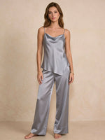 Asymmetric Silk Cami Pant Set#color_Blue Grey