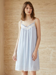 Lace splicing flowing camisole dress #color_Baby Blue