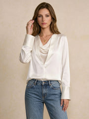 Elegant Layered Mulberry Silk Blouse#color_White
