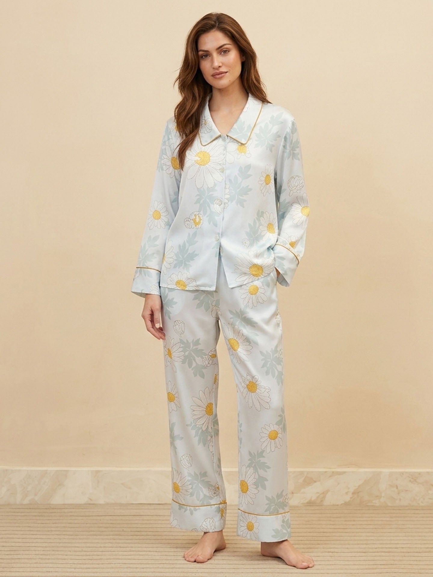 Daisy Print Long Sleeve Trousers Set #color_Daisy Print