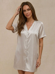 Large V collarless short sleeve dress #color_Grey