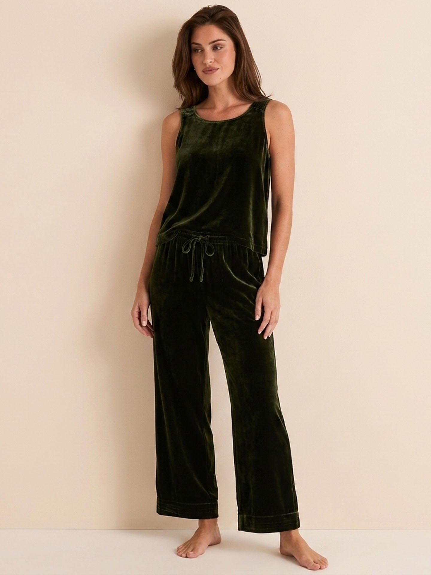 Silk Velvet Vest Set#color_Dark Green