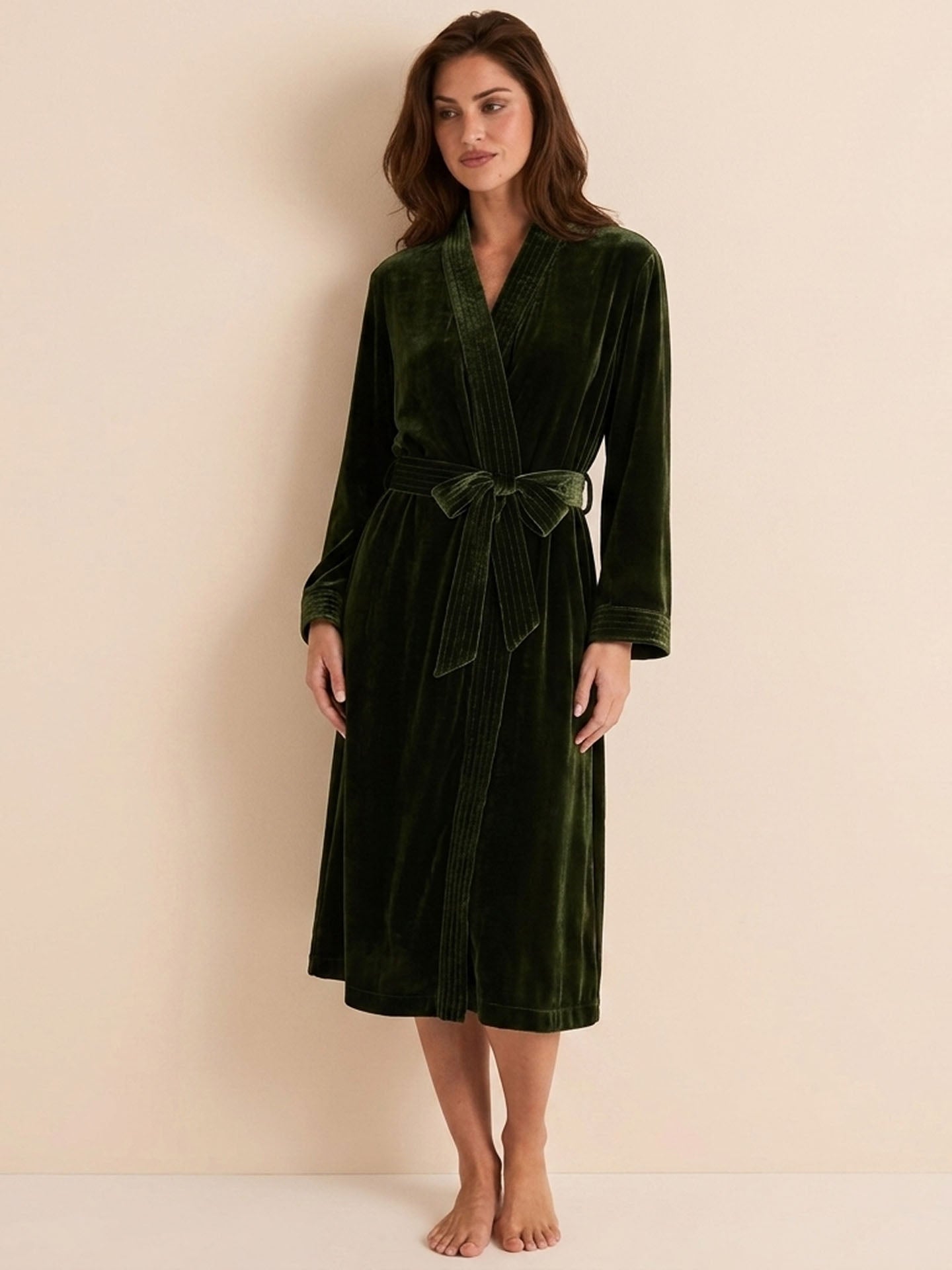 Silk Velvet Robe #color_Dark Green