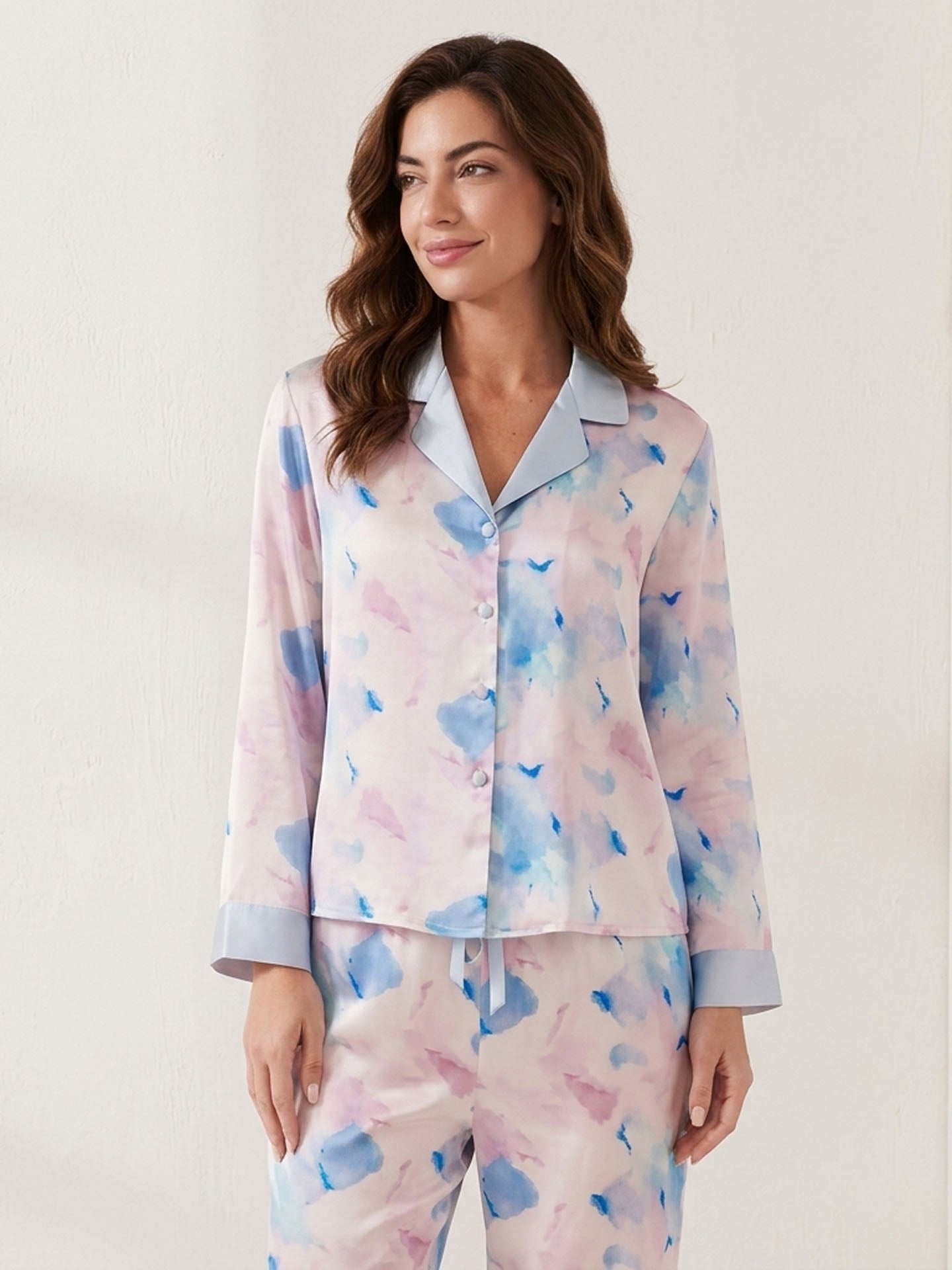 Watercolor Print Long Sleeve Trousers Suit #color_watercolor print