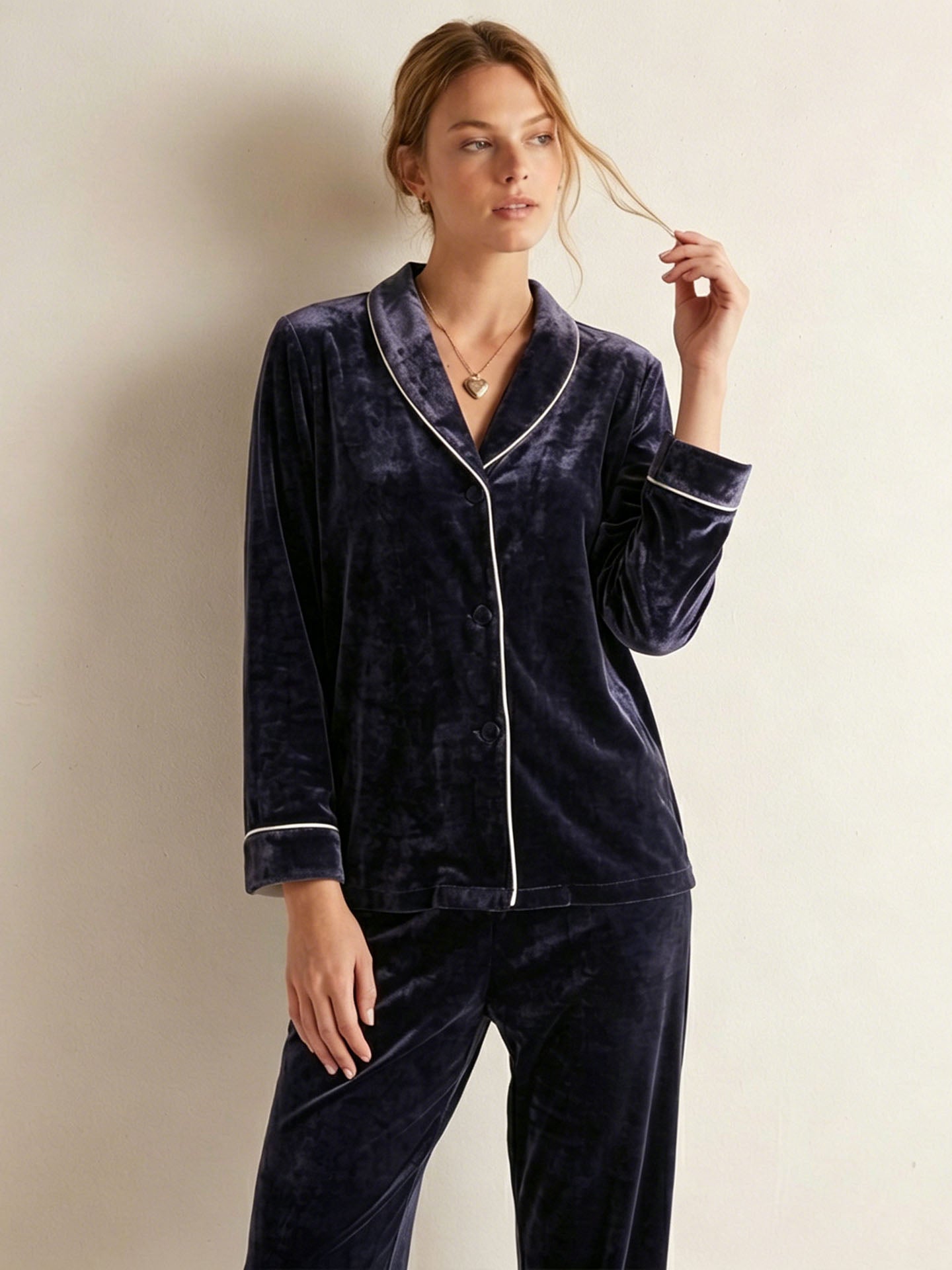 Velvet Shawl Collar Long Sleeve Trousers Suit#color_Deep Purple