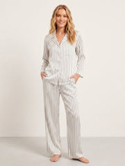 Stripe Print Long-sleeved Trousers Suit #color_White
