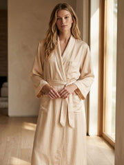 Houndstooth Silk Robe #color_Light Gold