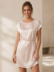 Round Neck Tie Skirt #color_Blush Beige