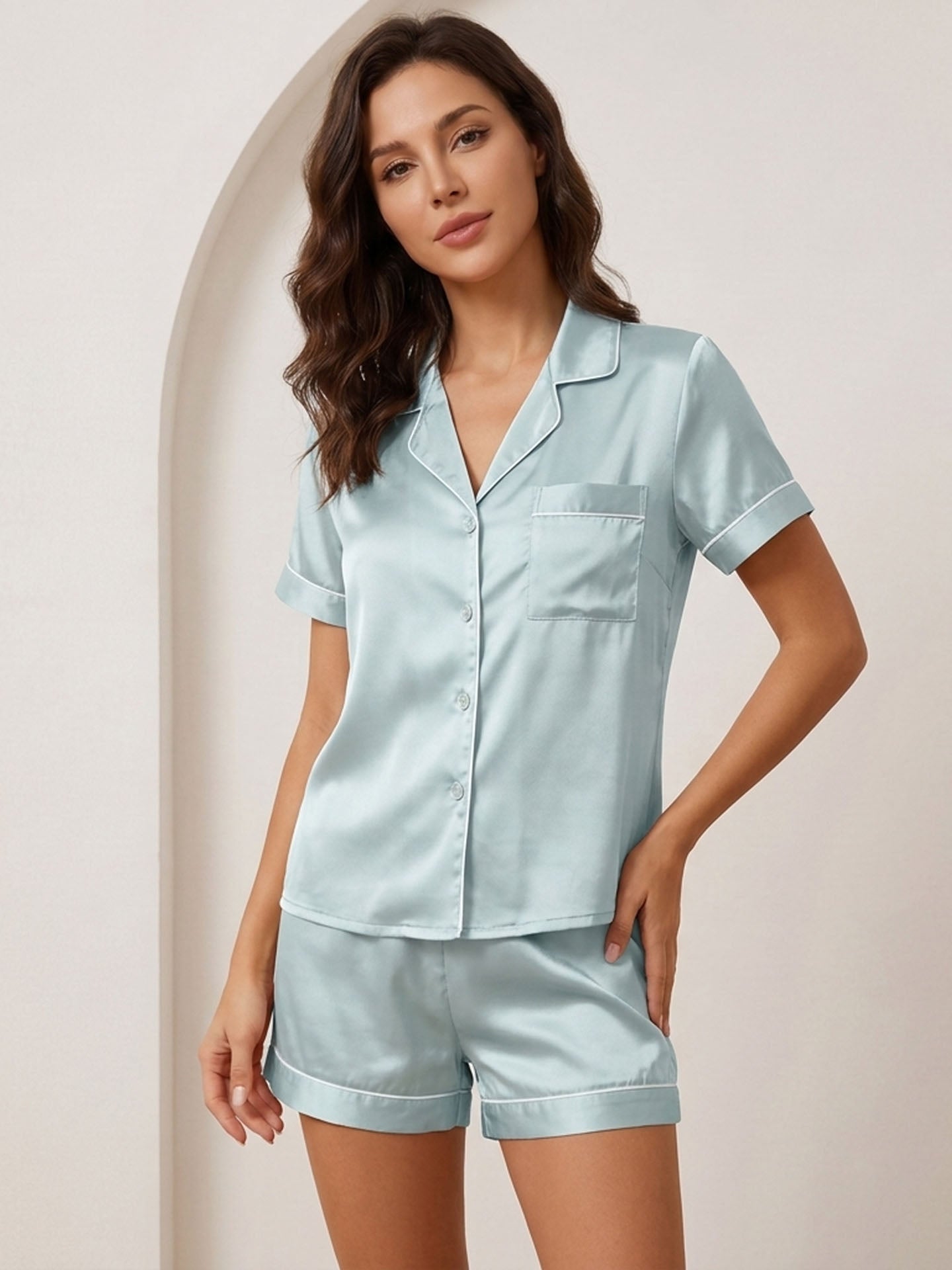 Women¡¯s Silk Pajama Set #color_Mint Green