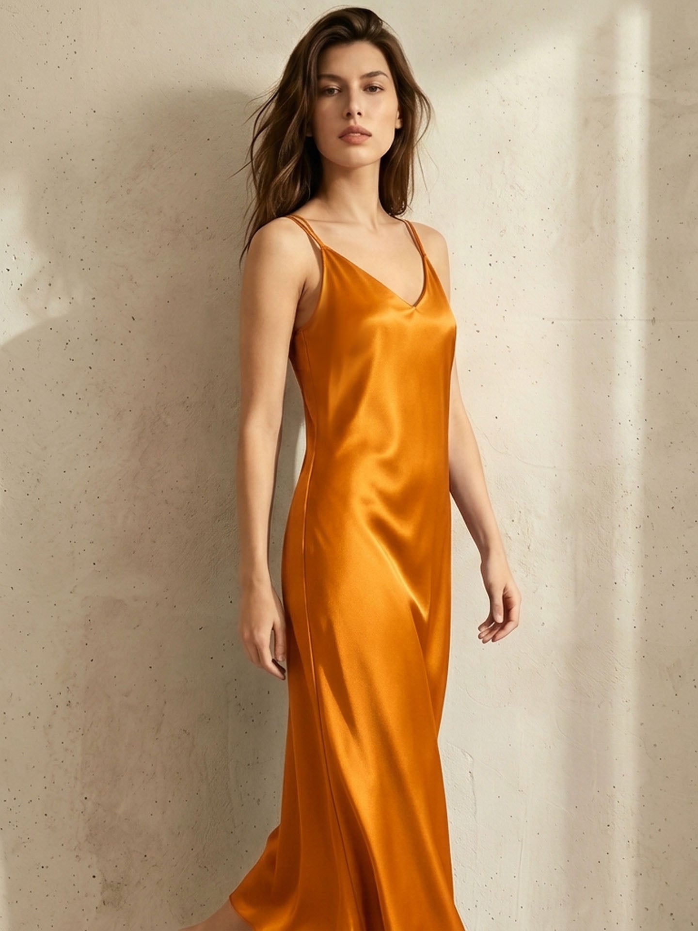 Silk Casual Suspender Dress #color_Amber