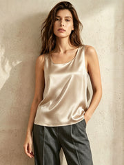 Essential Scoop Neck Silk Camisole#color_Light Gold