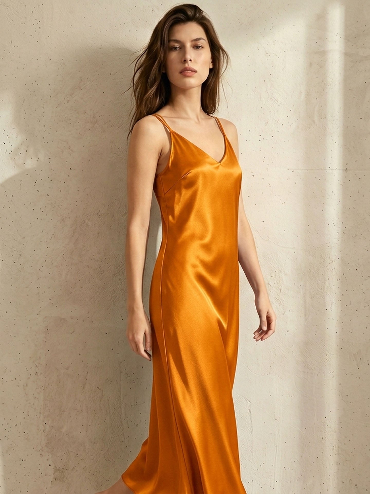 Silk Casual Suspender Dress #color_Amber