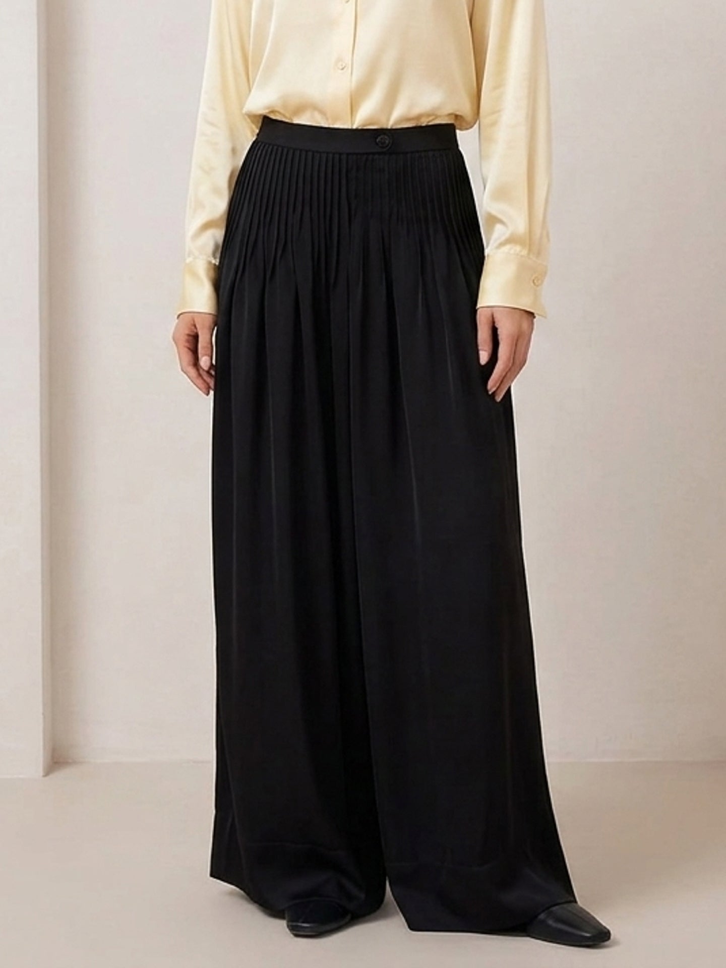 Pleated Triacetate Wide-Leg Pants #color_Black