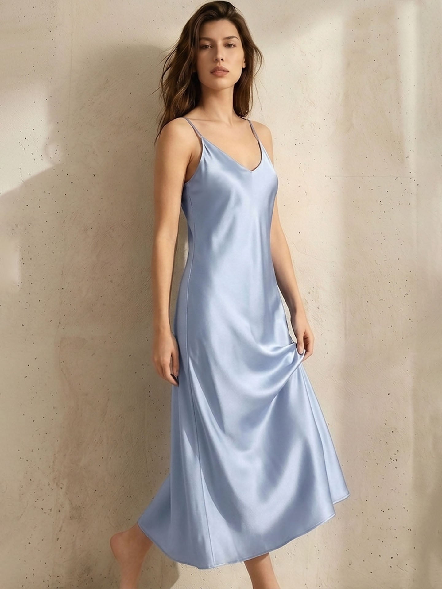 Silk Casual Suspender Dress #color_Dusty Blue