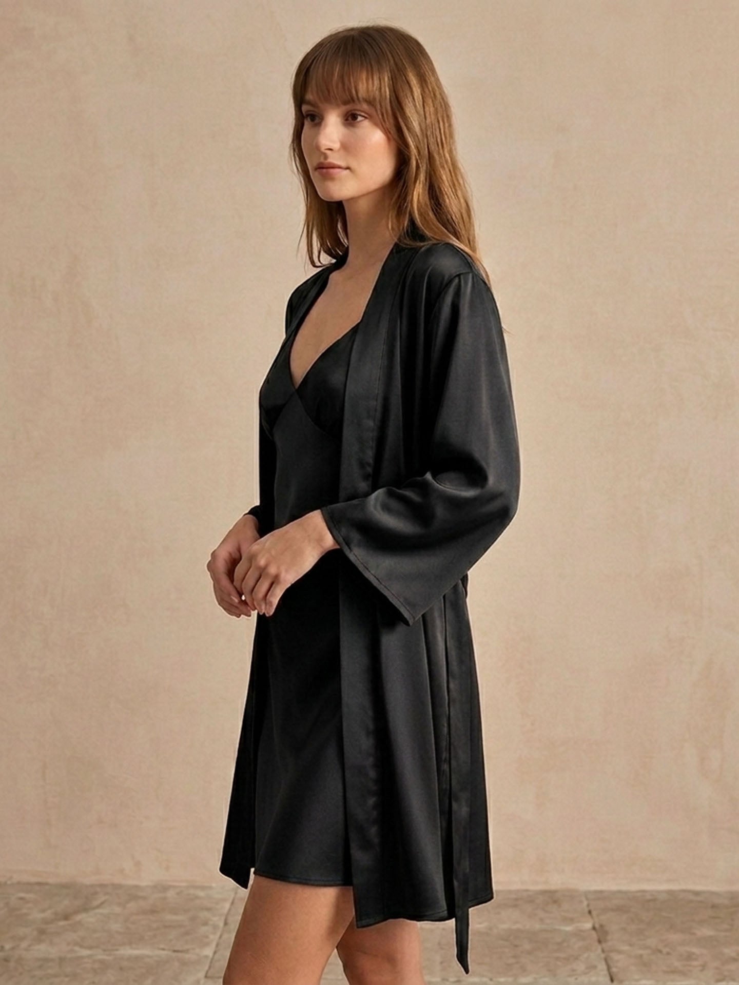 Pleated Suspender Robe Set 2Pcs #color_Black