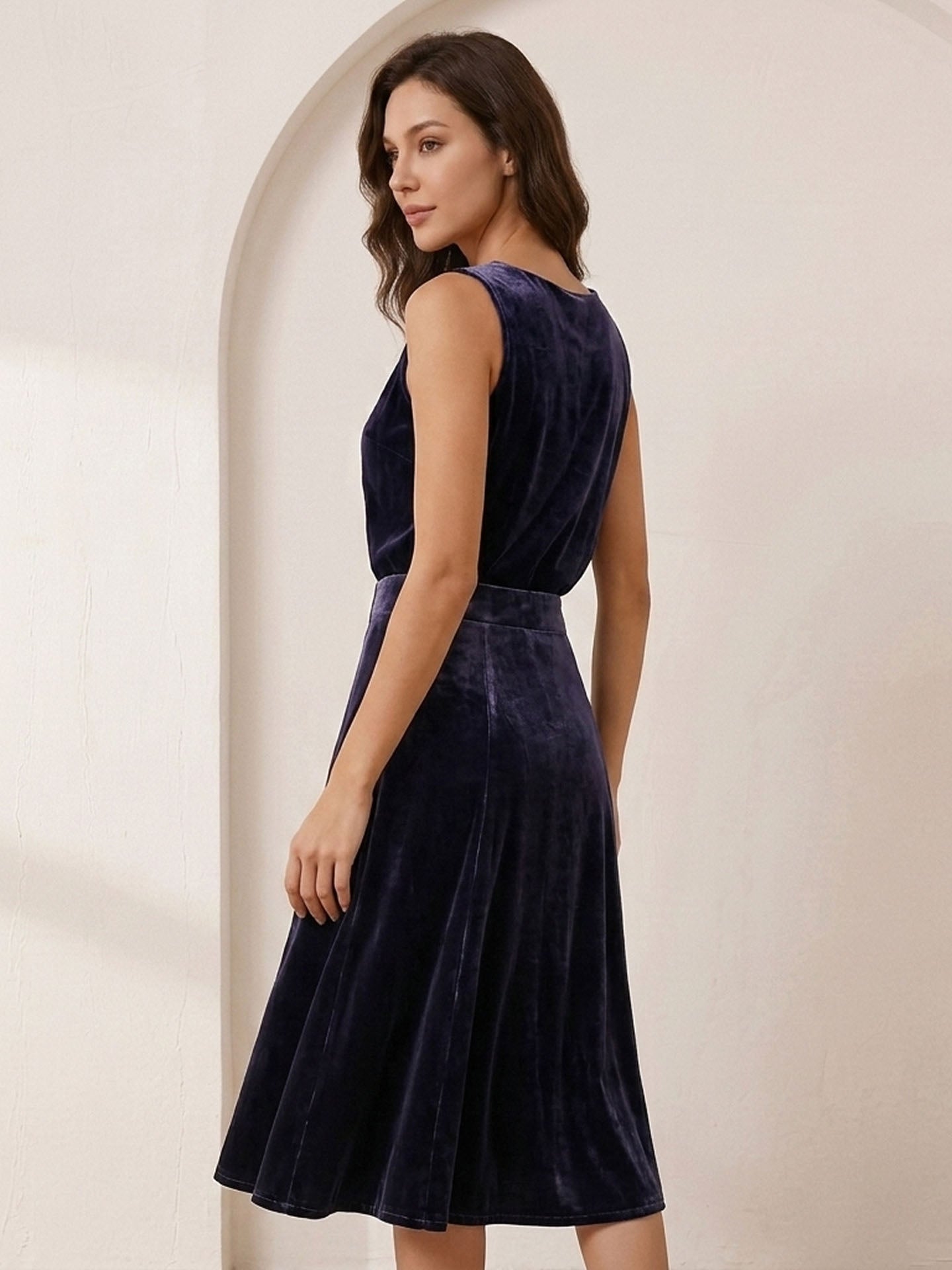 Silk Velvet Maxi Skirt #color_Dark Purple