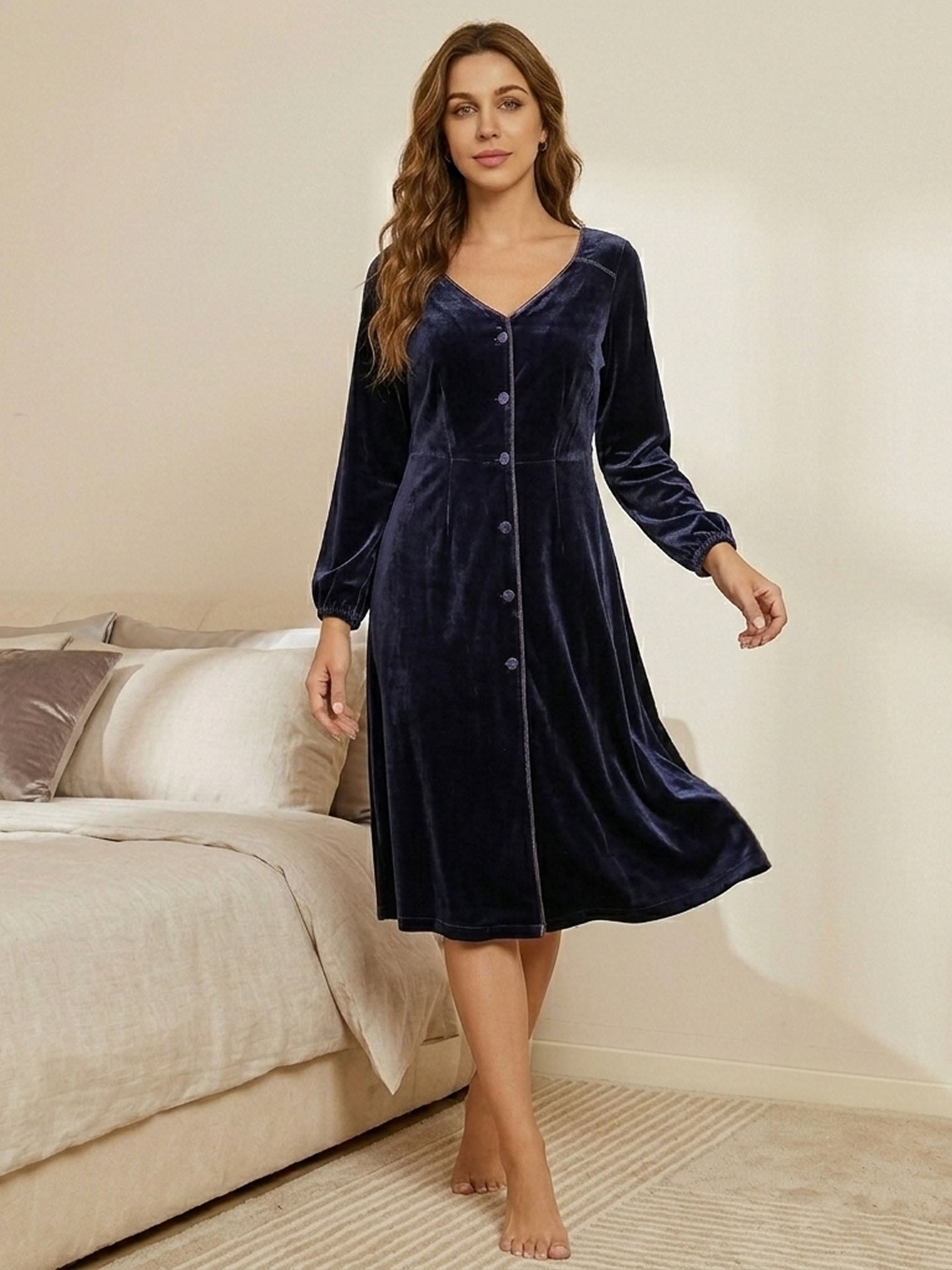 Silk Velvet Dress#color_ Deep Purple
