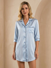 Shirt Collar Silk Nightdress - JANCESILK