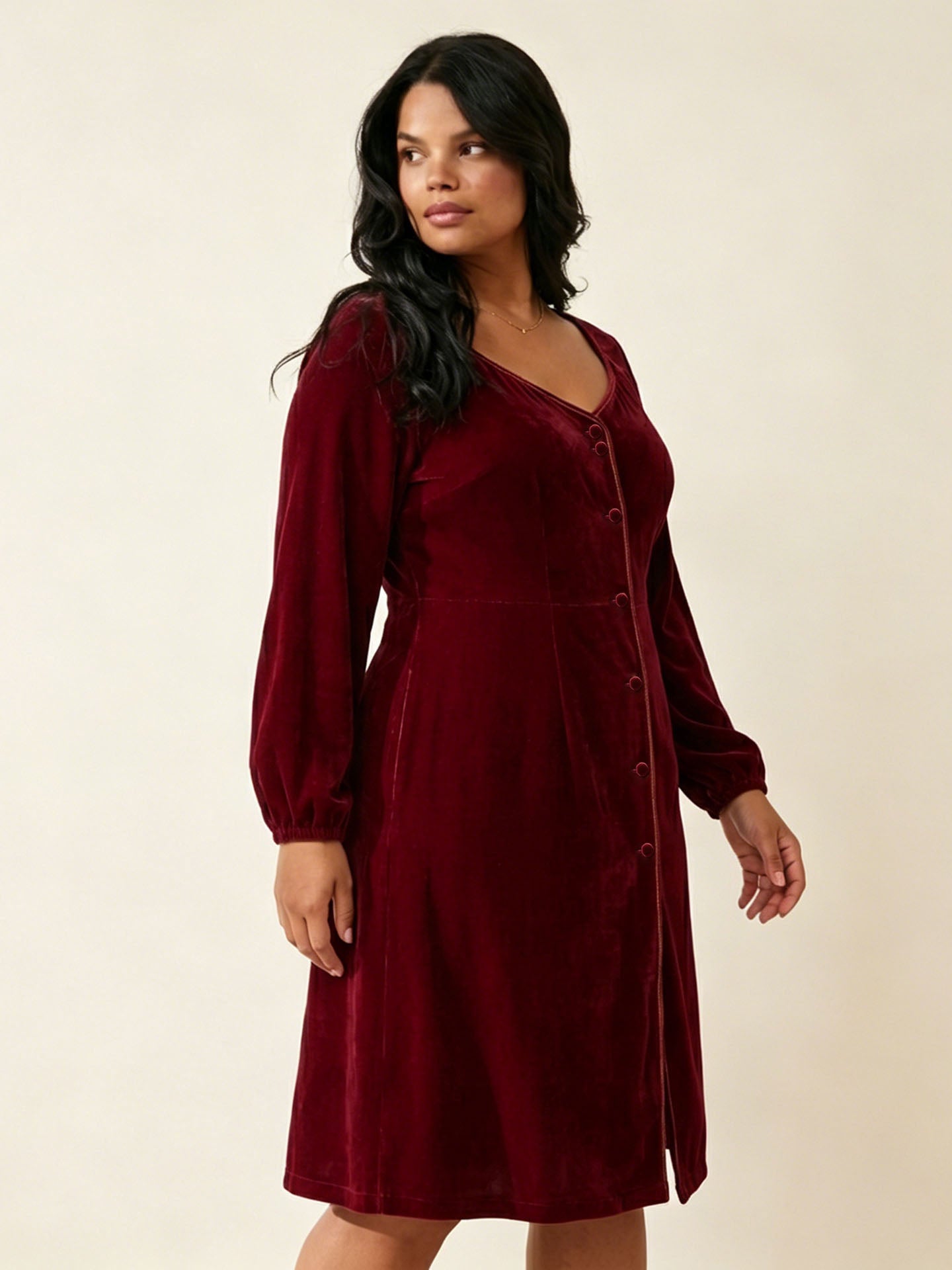 Silk Velvet Dress#color_ Burgundy