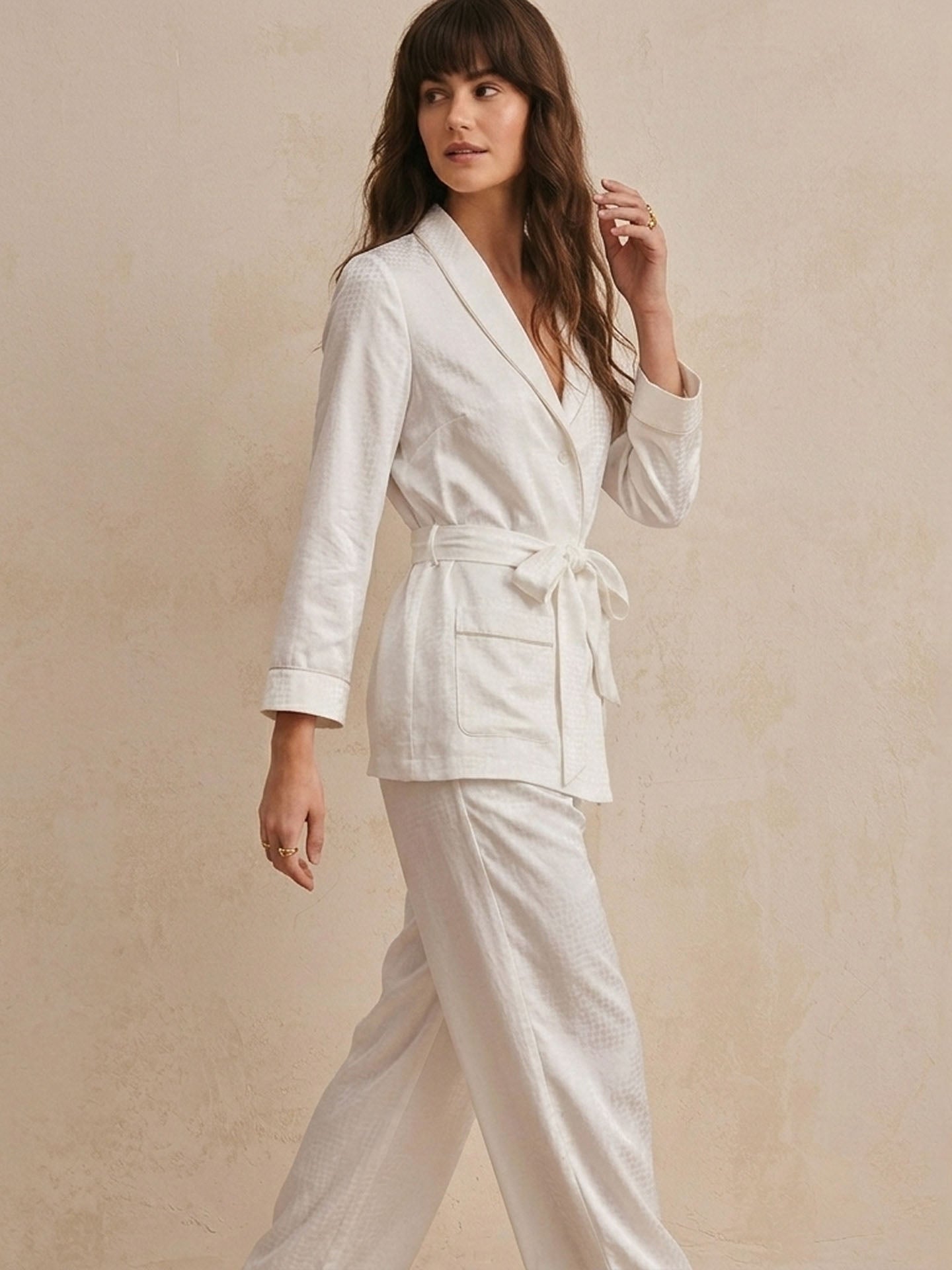 Houndstooth Jacquard Long Sleeve Pants Set #color_White