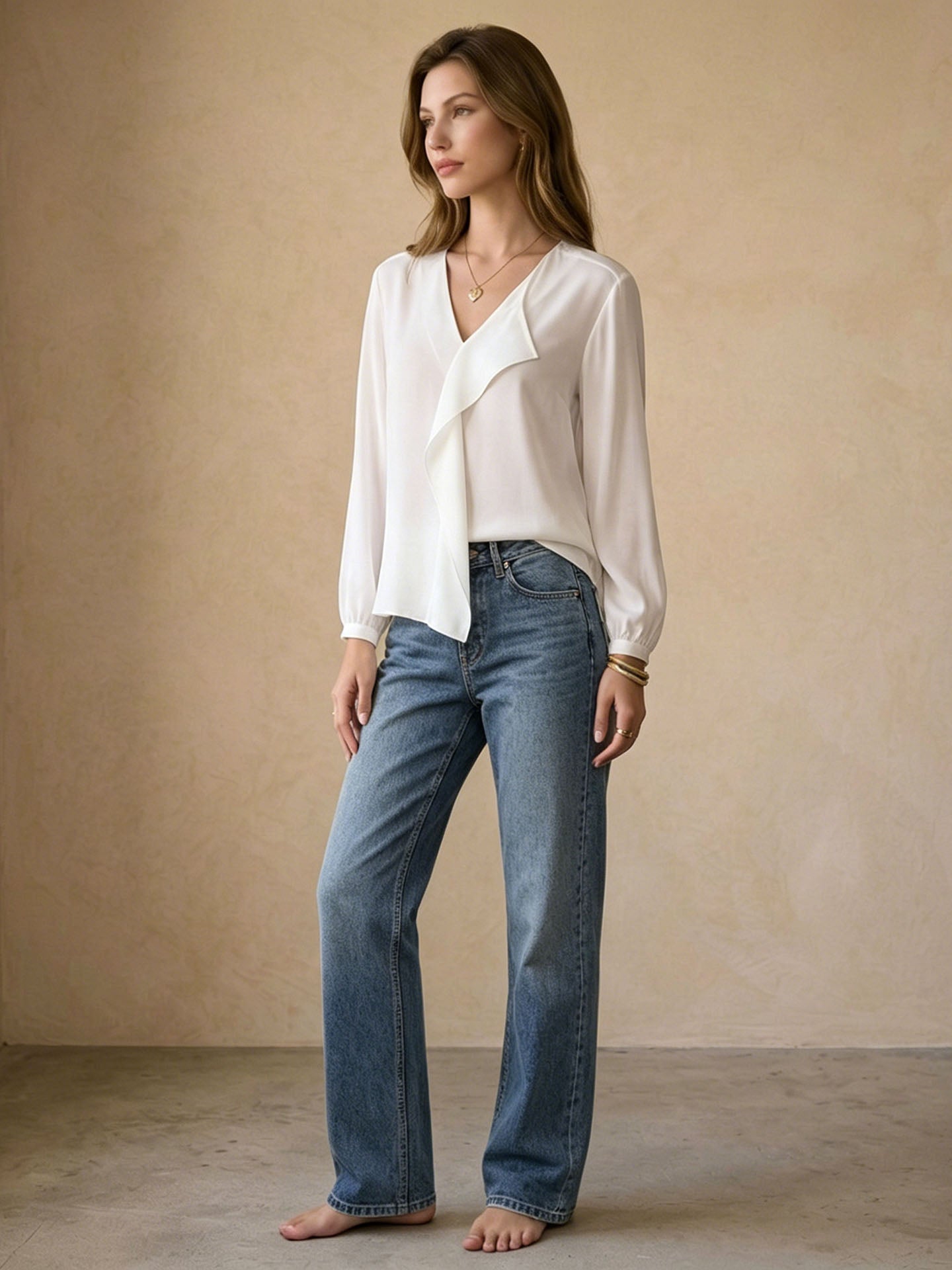 Sculptural Ruffle-Front Mulberry Silk Blouse#color_White