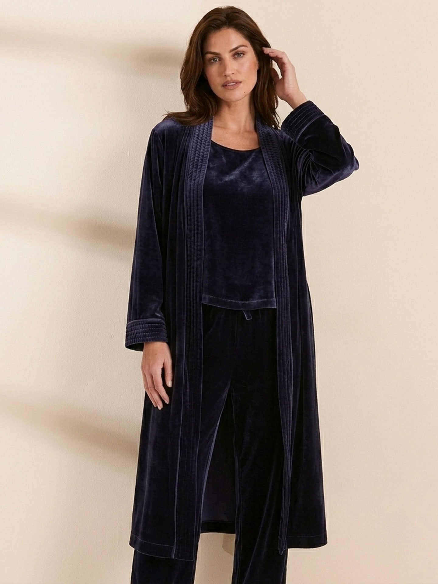Velvet Suspender Trousers Set With Robe 3PCS #color_Deep Purple