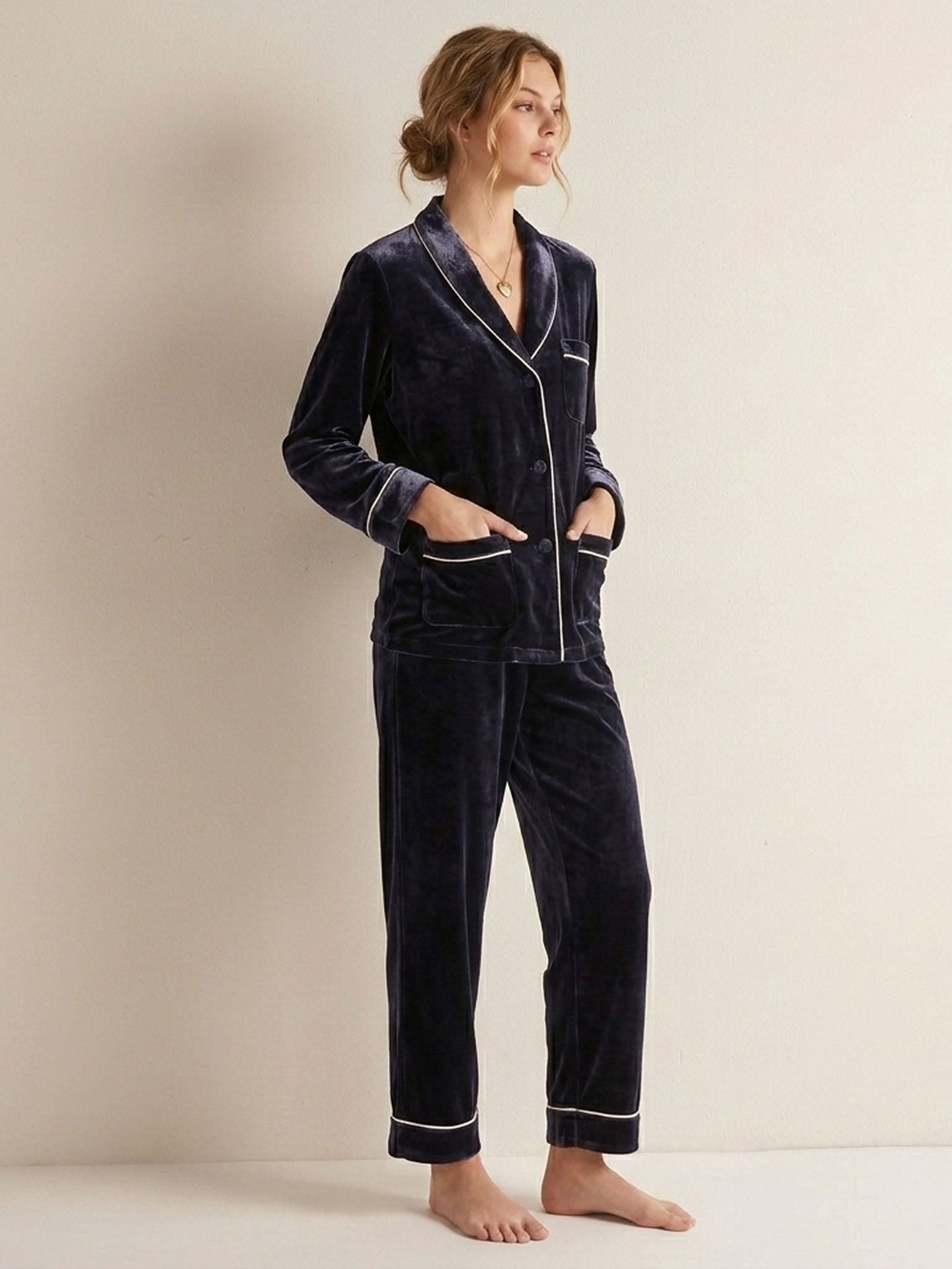 Velvet Shawl Collar Long Sleeve Trousers Suit#color_Deep Purple