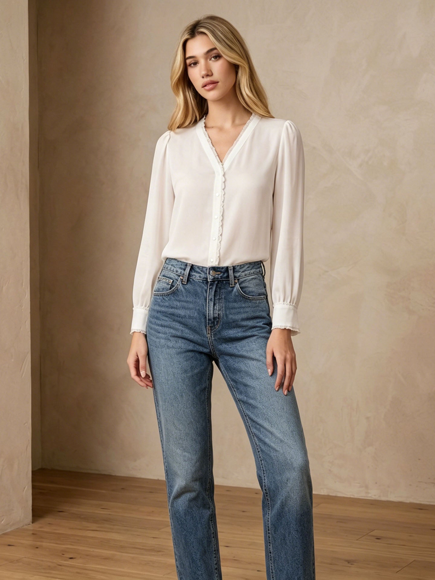 Lace-trimmed crepe de chine silk shirt #color_White