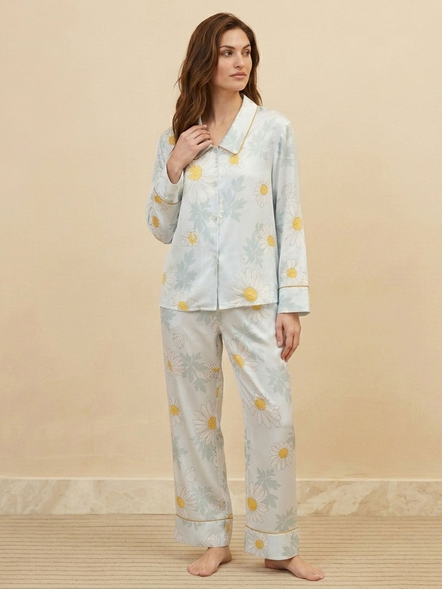 Daisy Print Long Sleeve Trousers Set #color_Daisy Print