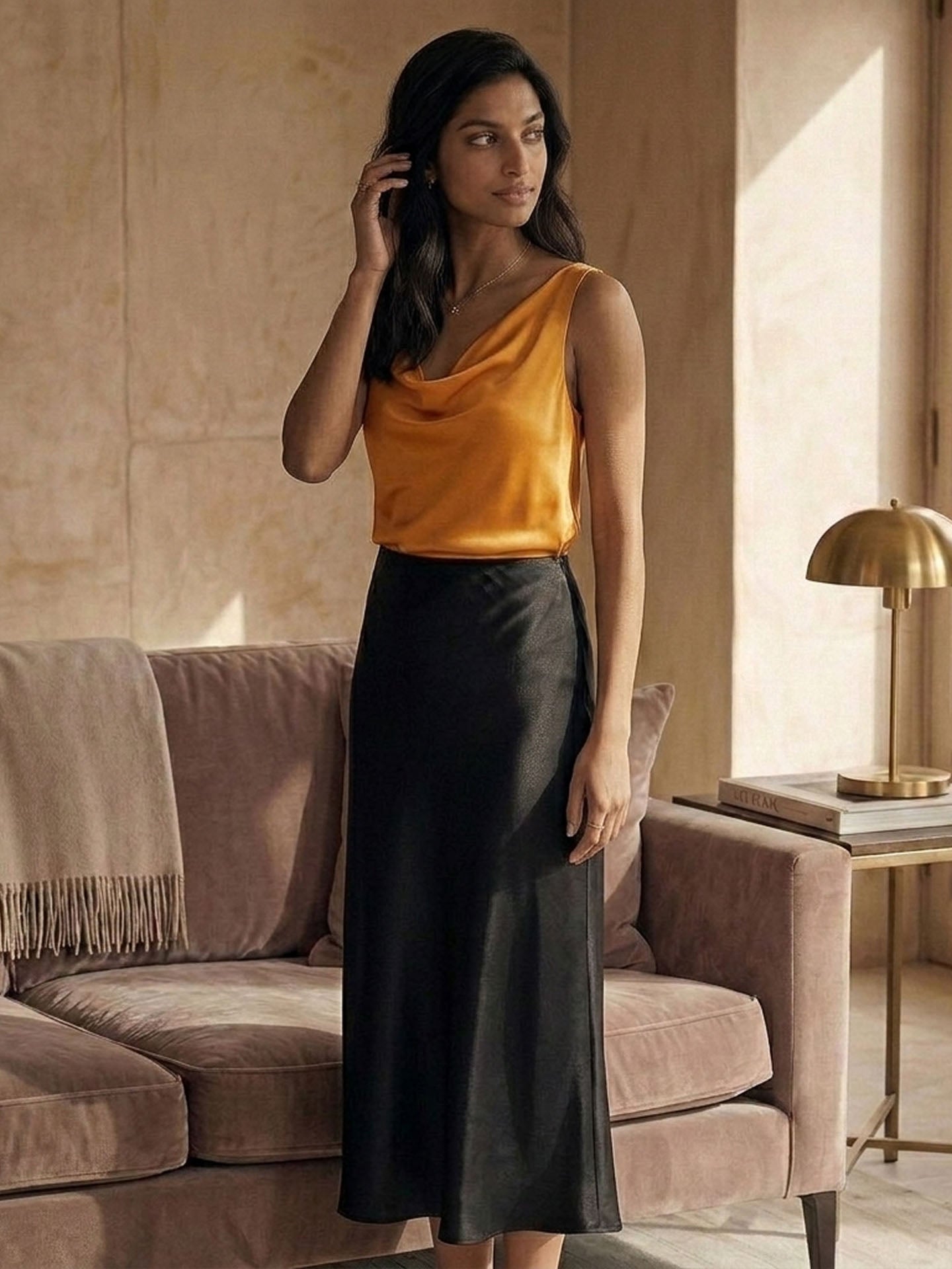 Silk Maxi Skirt #color_Black