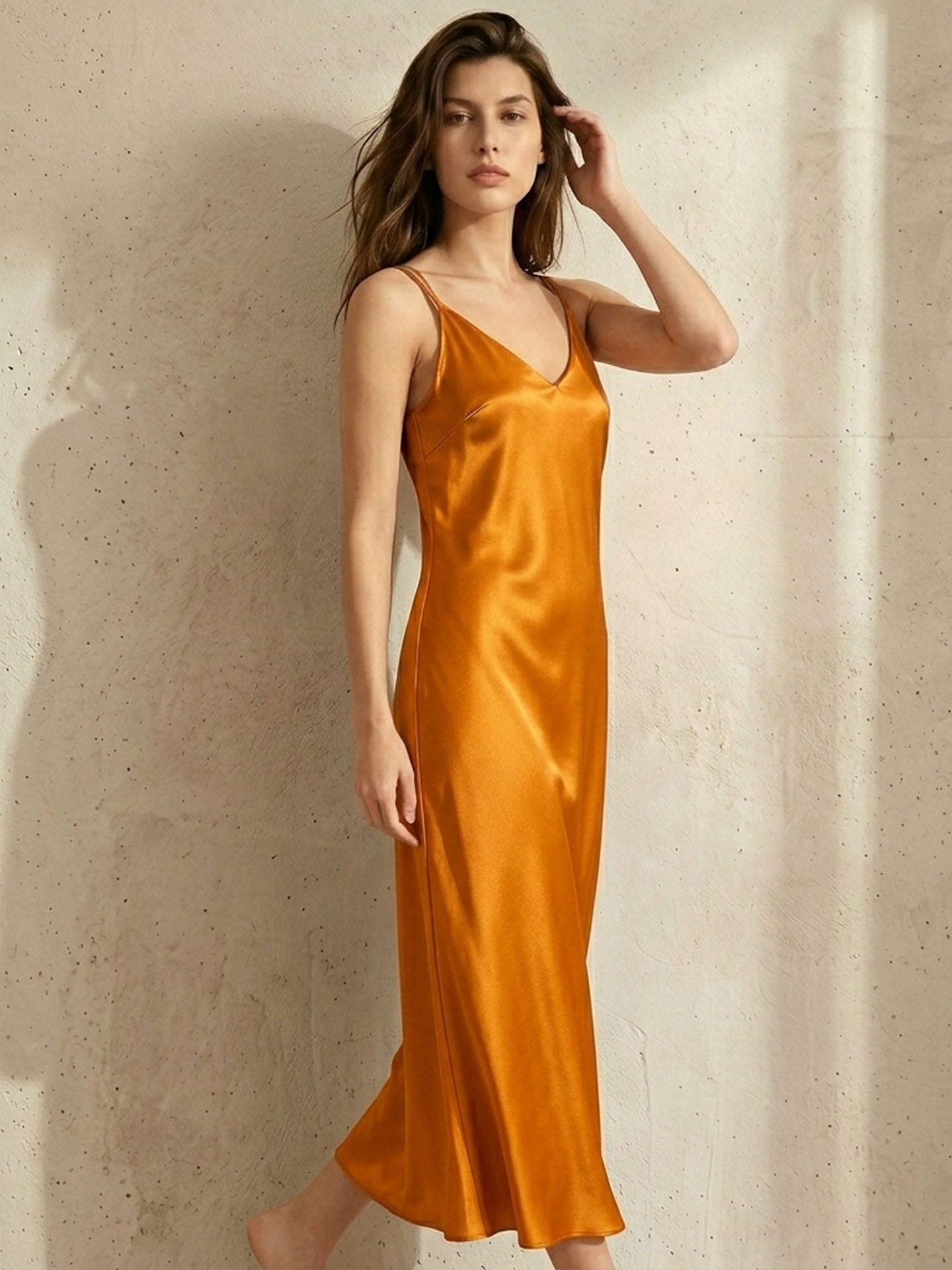 Silk Casual Suspender Dress #color_Amber