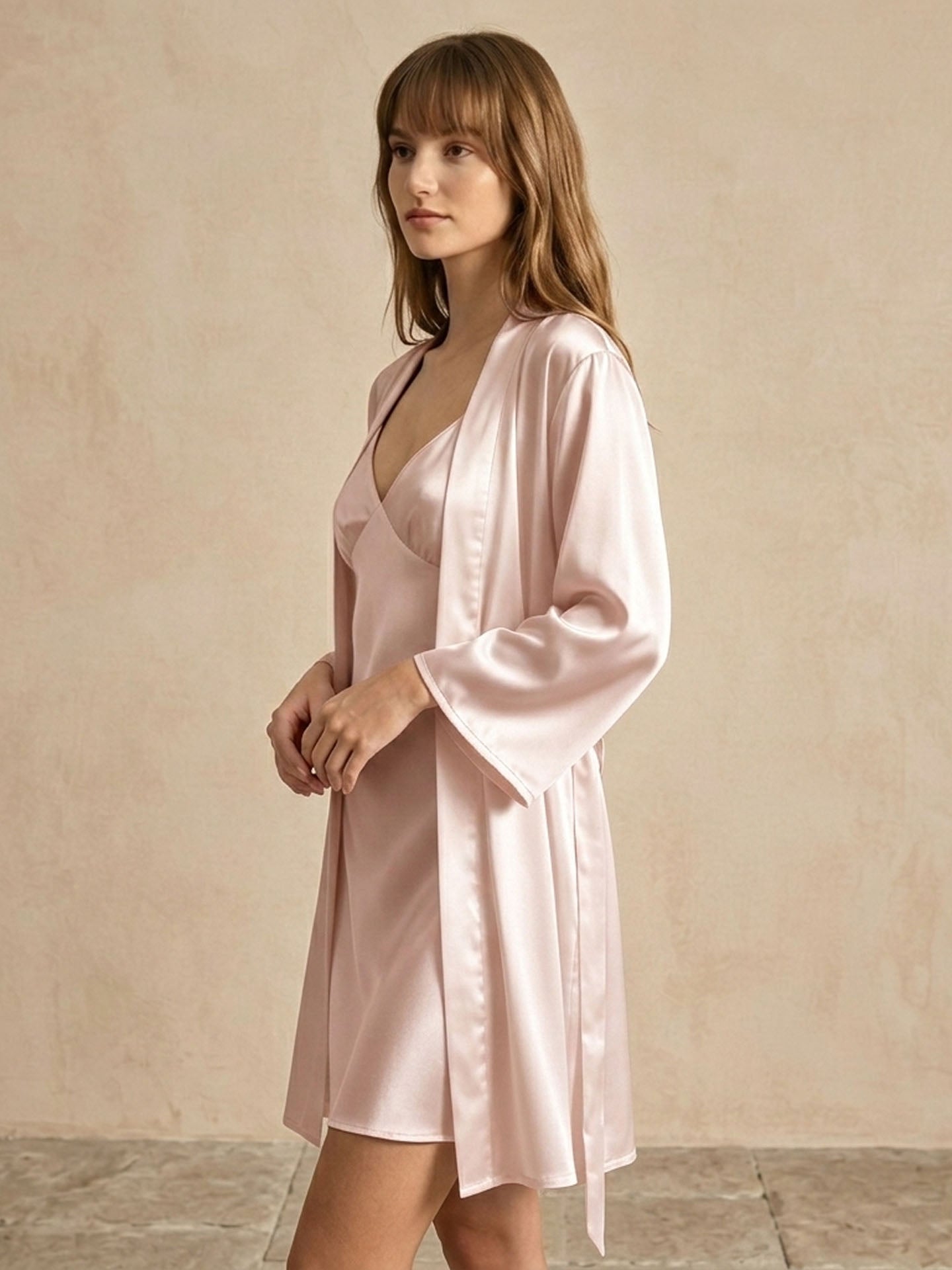 Pleated Suspender Robe Set 2Pcs #color_Blush Pink