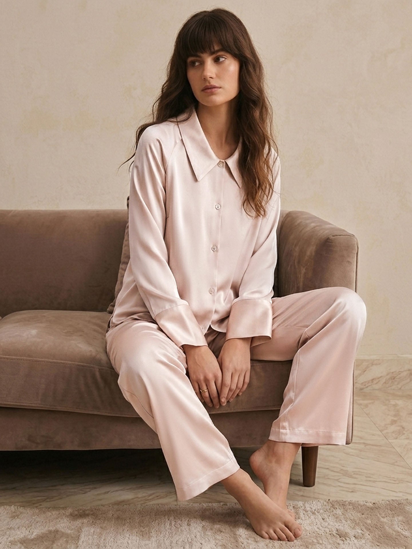 Raglan long sleeve trousers suit#color_Blush Pink