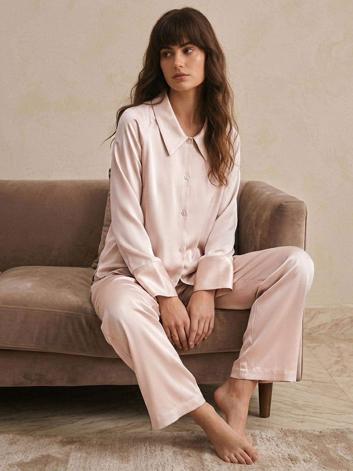 Raglan long sleeve trousers suit#color_Blush Pink