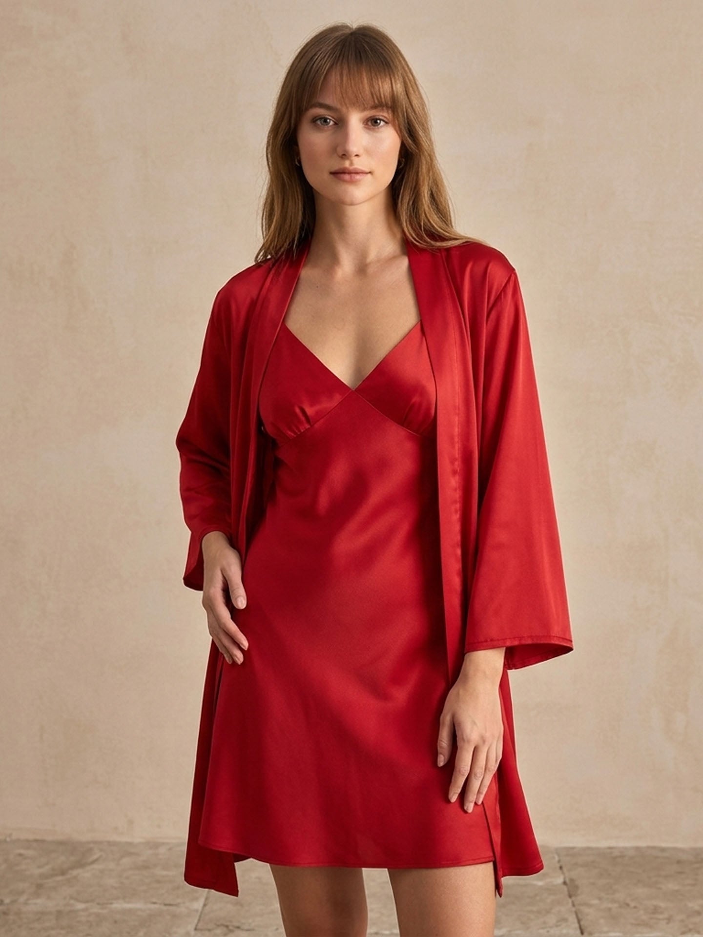 Pleated Suspender Robe Set 2Pcs #color_Red