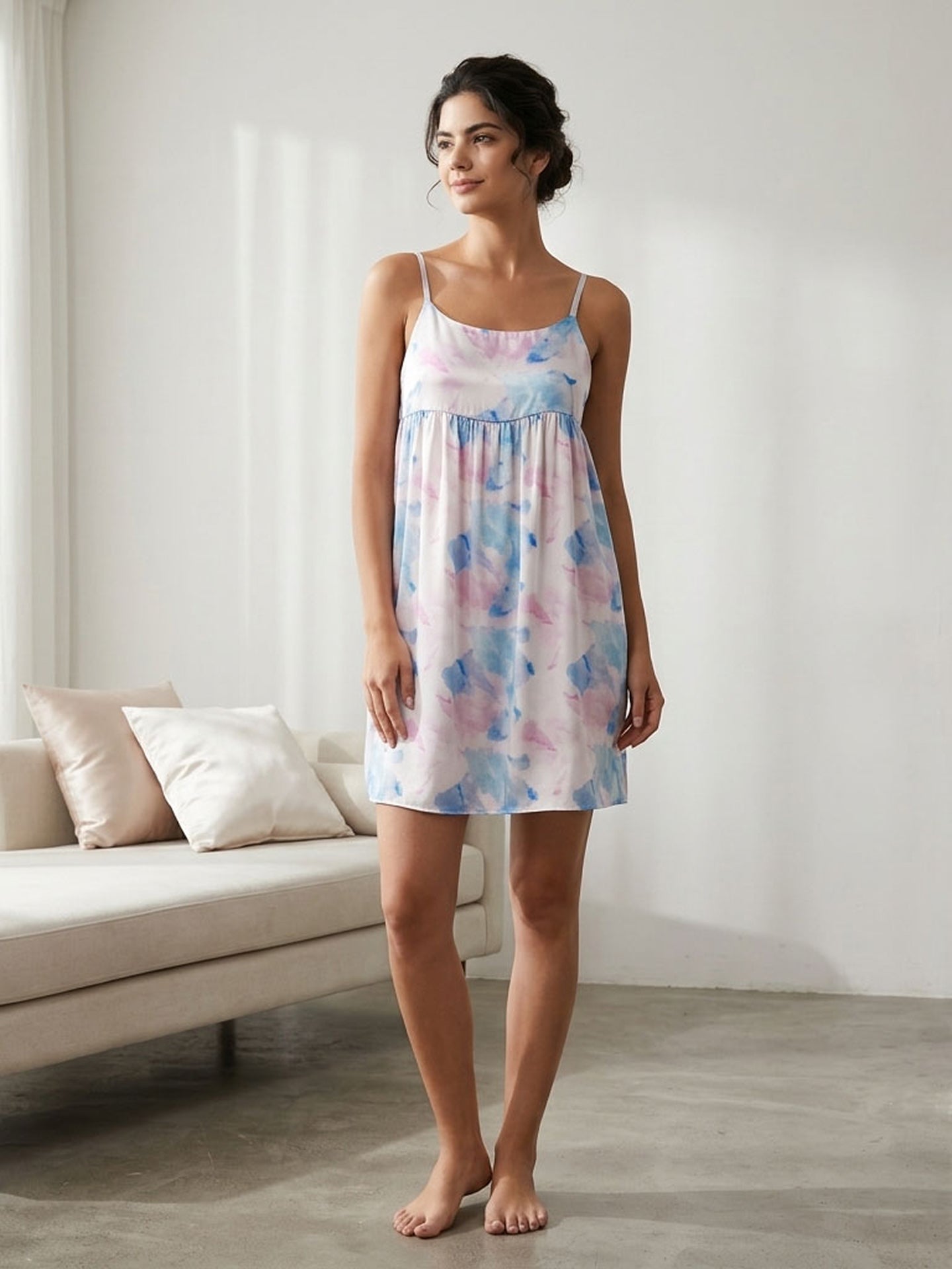 Watercolor print suspender skirt - JANCESILK
