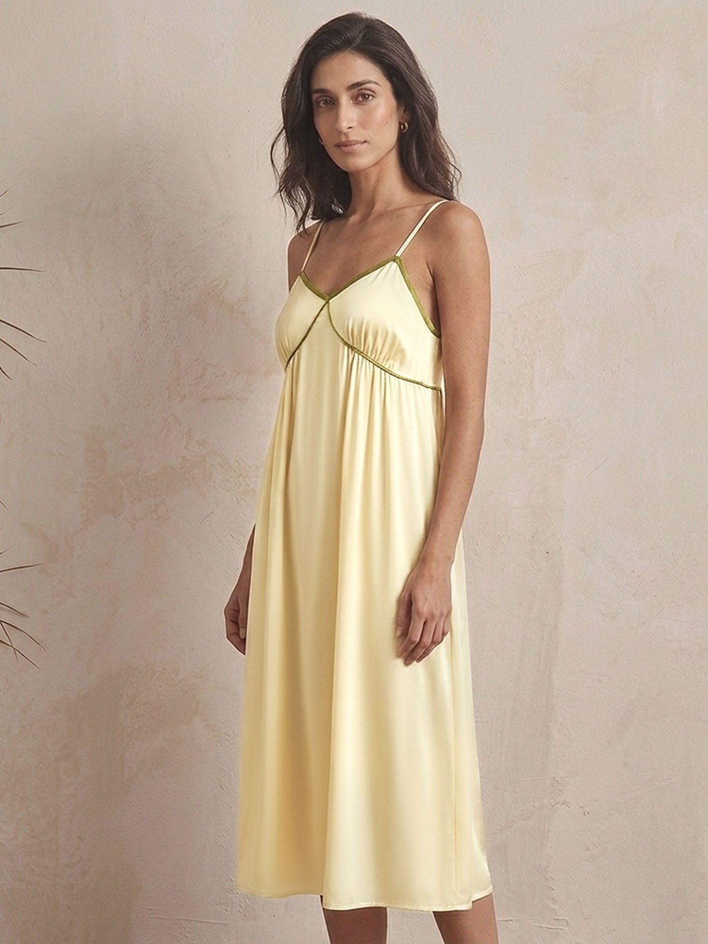Loose-fitting_A-line_Comfortable_Slip_Dress#color_Lime Green