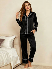 Double-band Silk Long-sleeved Trousers Suit #color_Black