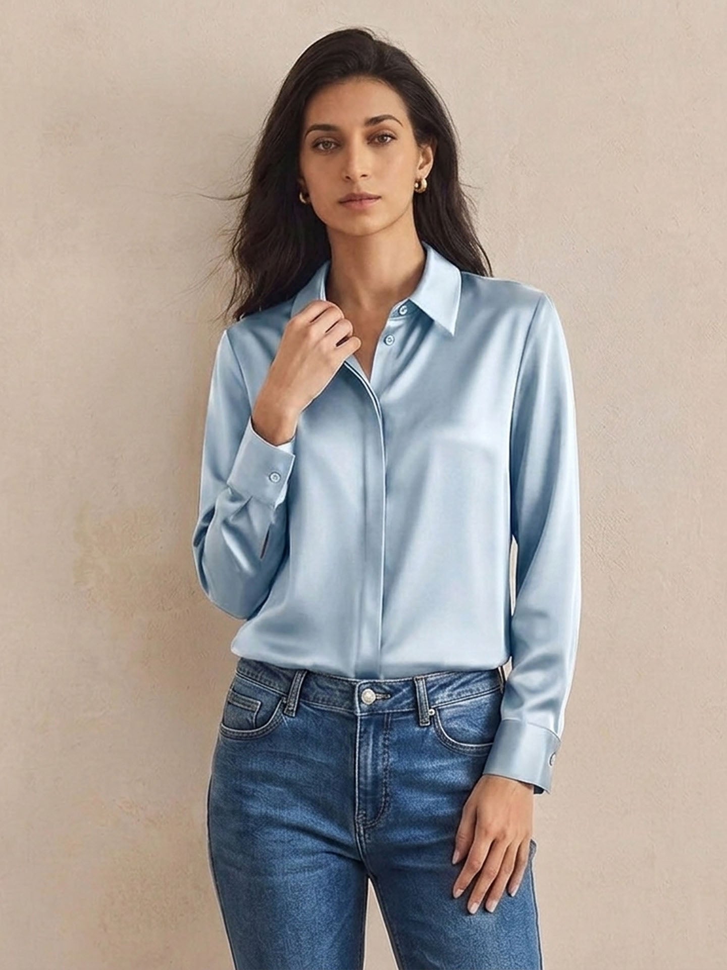 Versatile Elegance Stretch Silk Blouse#color Baby Blue