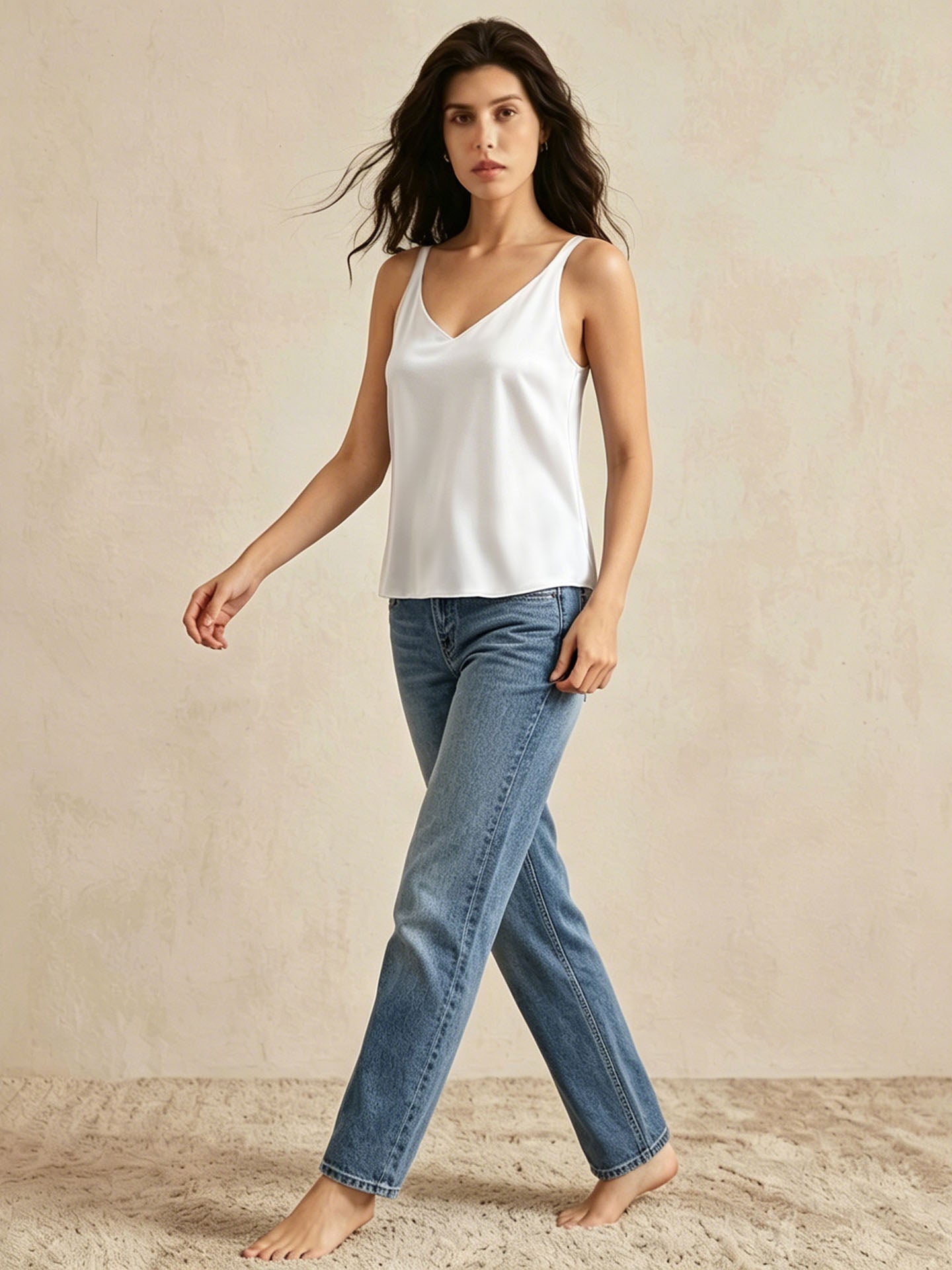 Silk Crepe De Chine Casual Camisole Top#color_White