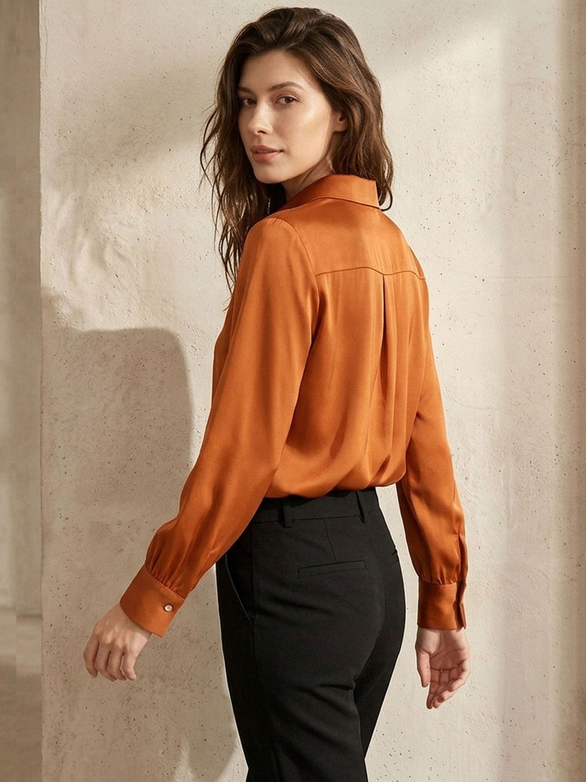 Stretch silk double joe shirt#color_Terracotta