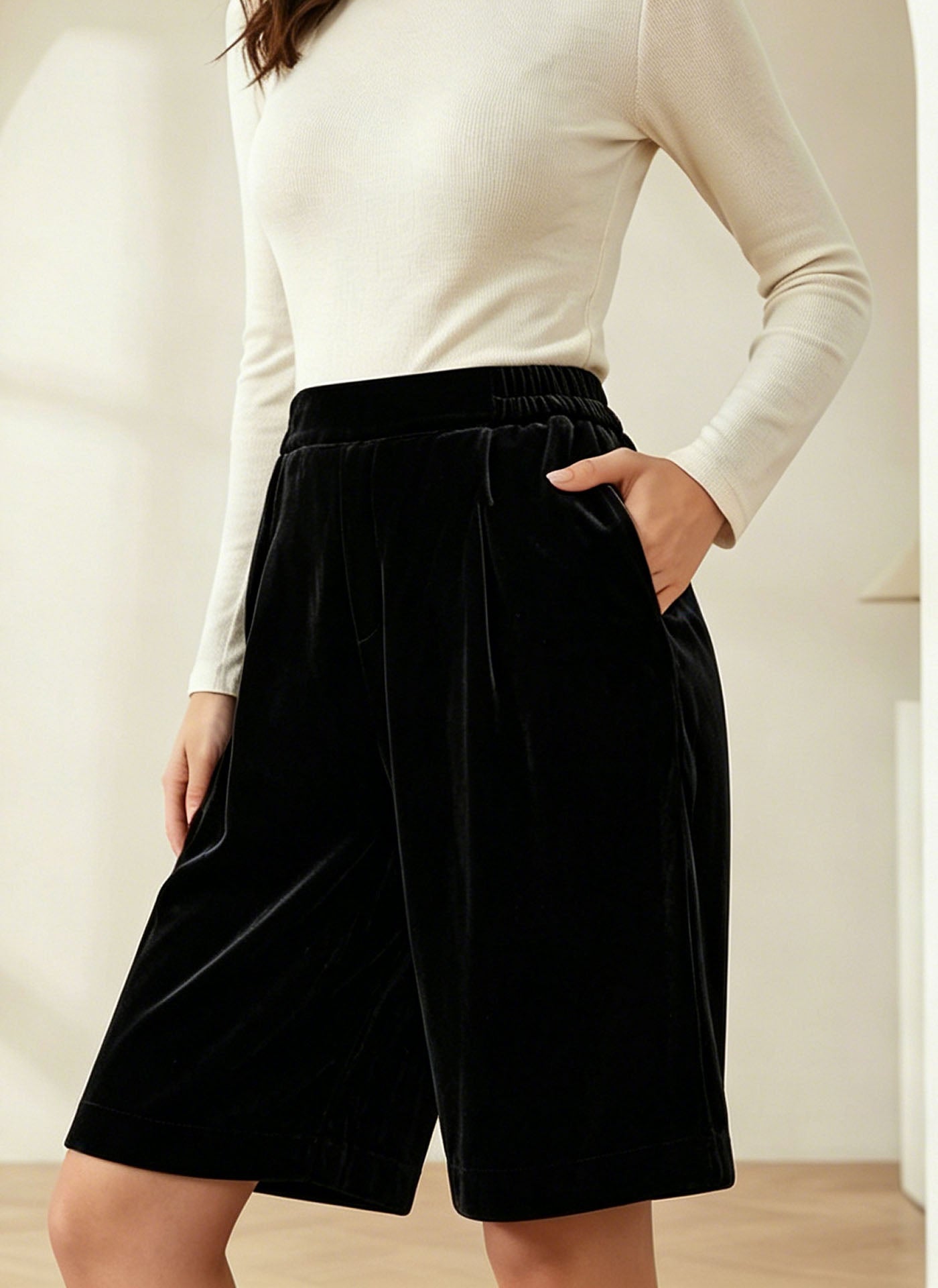 Silk Velvet Shorts #color_Black