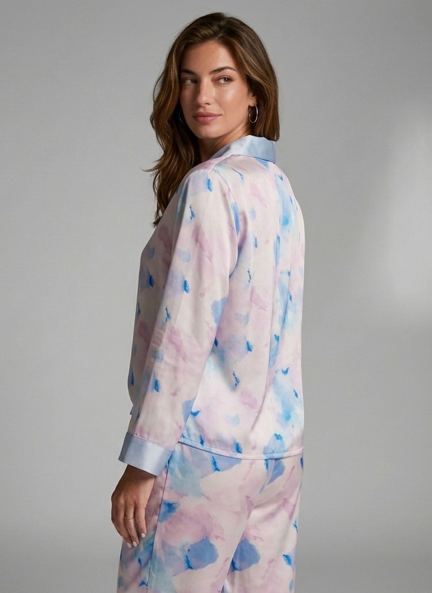Watercolor Print Long Sleeve Trousers Suit #color_watercolor print