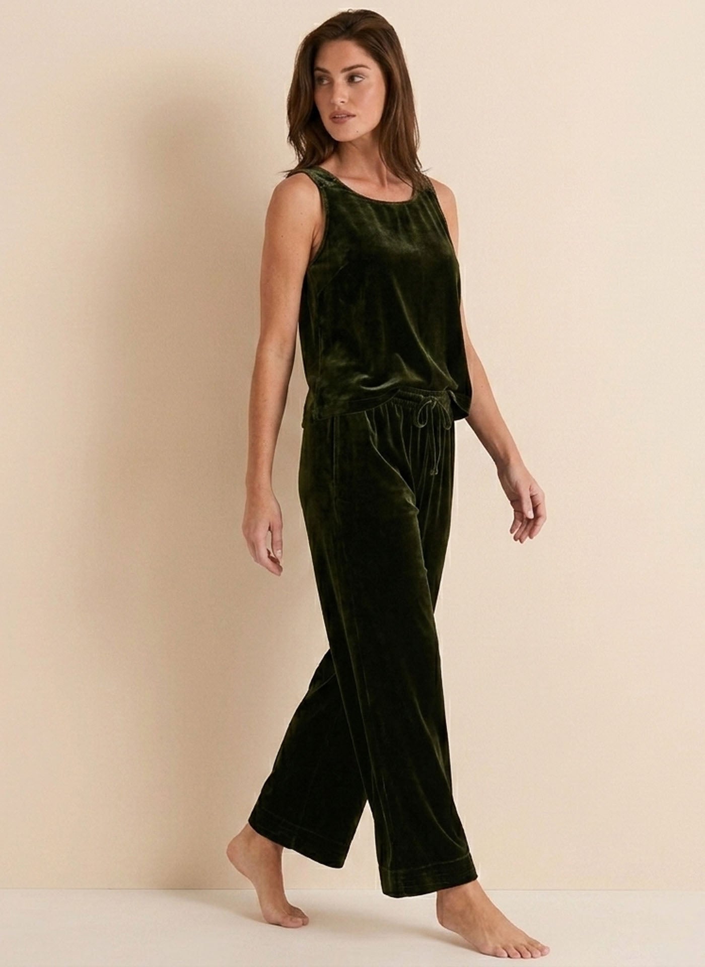 Silk Velvet Vest Set#color_Dark Green