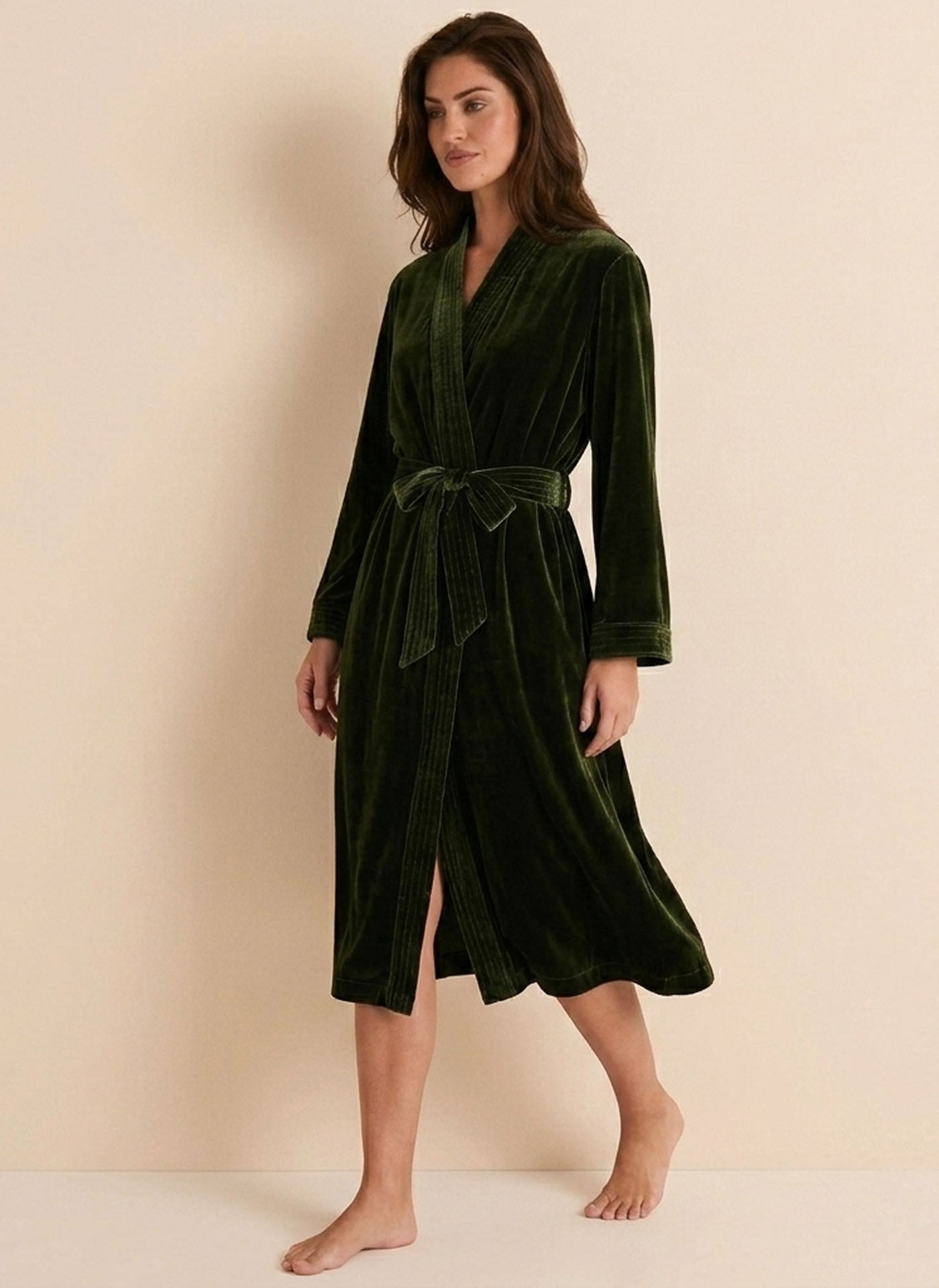 Silk Velvet Robe #color_Dark Green