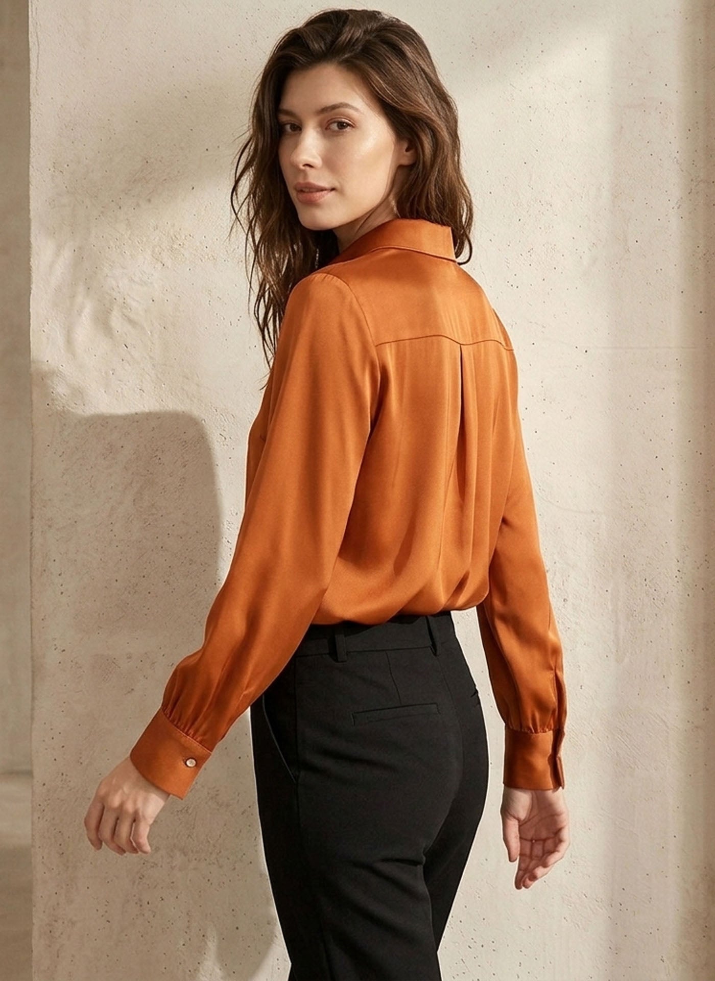 Stretch silk double joe shirt#color_Terracotta