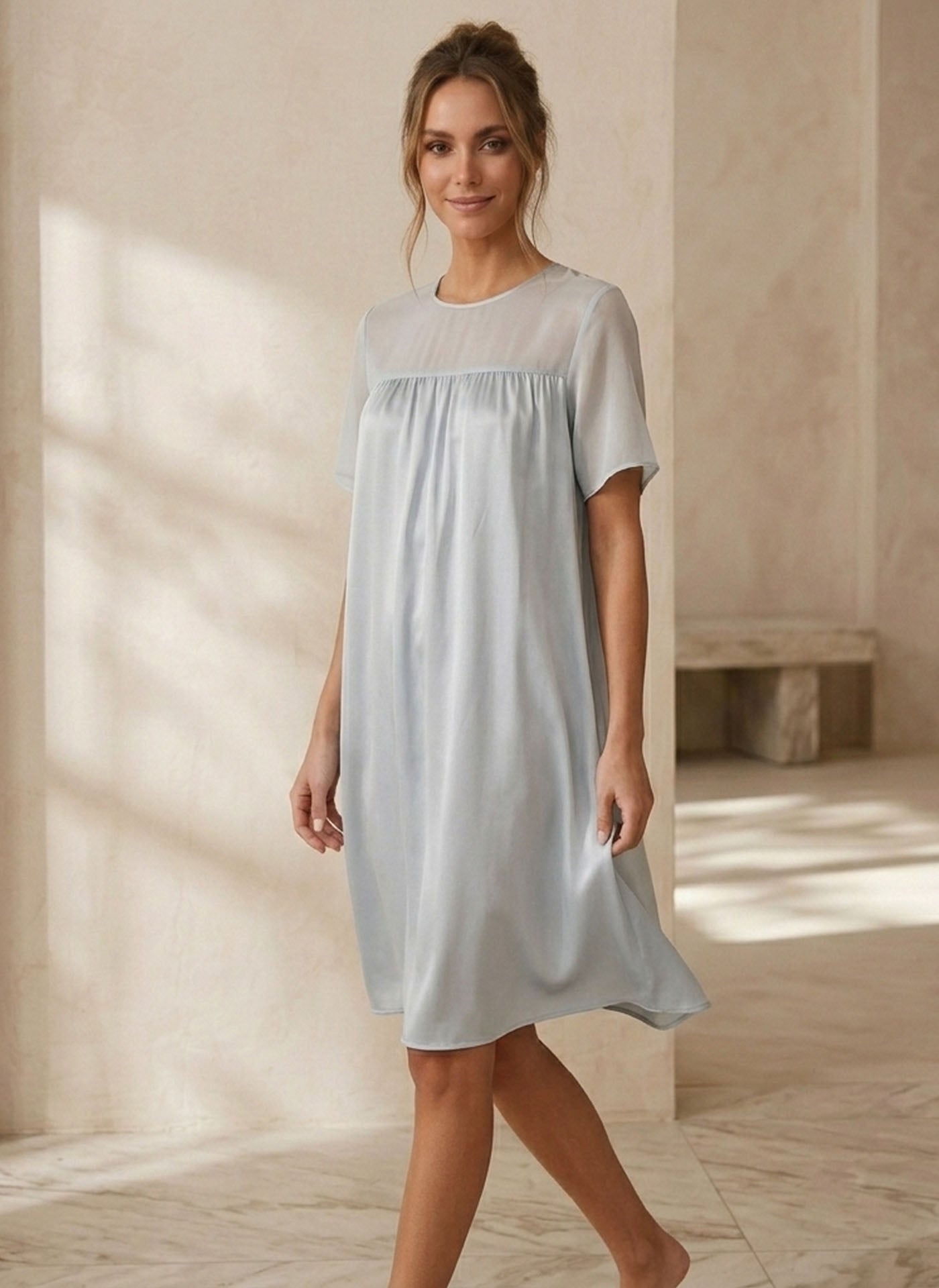 Georgette Stitching Elegant Nightdress #color_Baby Blue