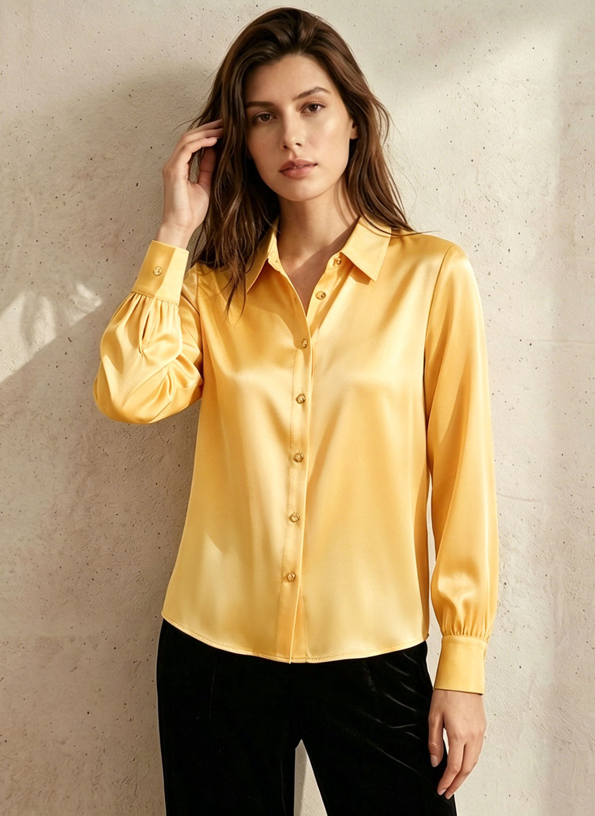 Stretch silk double joe shirt#color_Mustard
