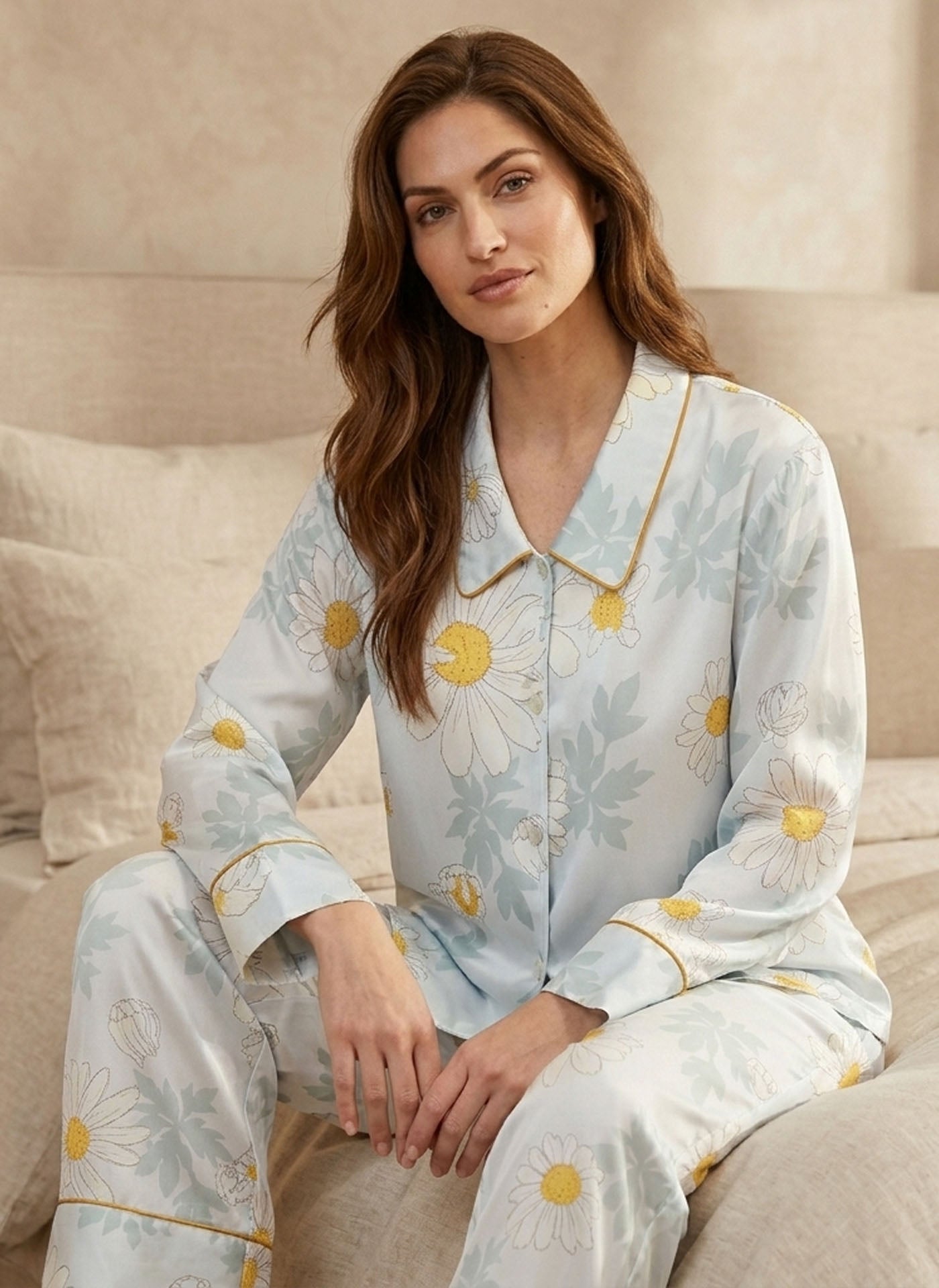 Daisy Print Long Sleeve Trousers Set #color_Daisy Print