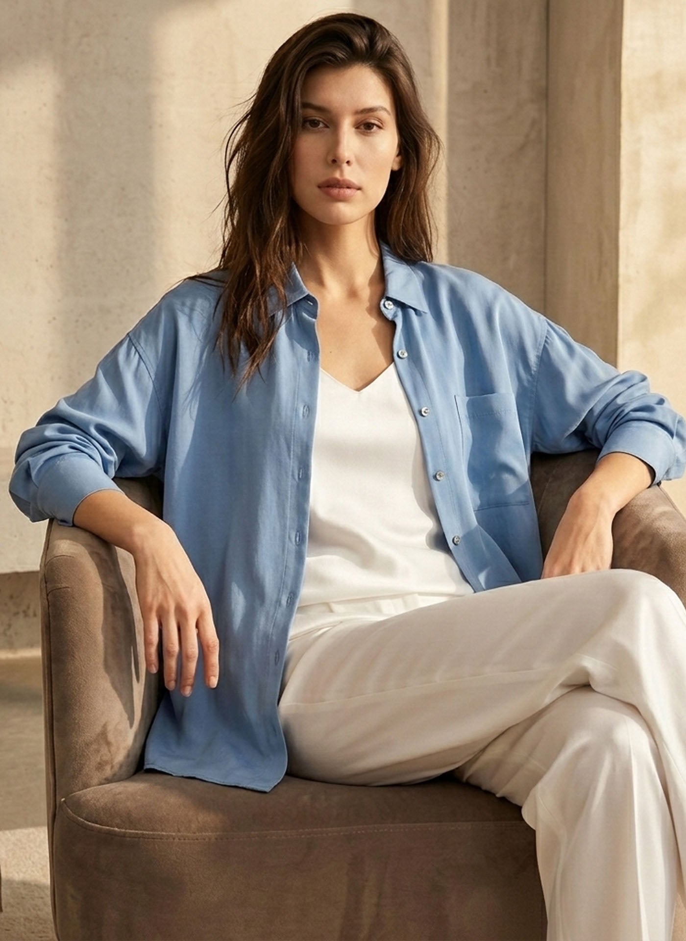 Versatile silk crepe de chine shirt #color_Dusty Blue